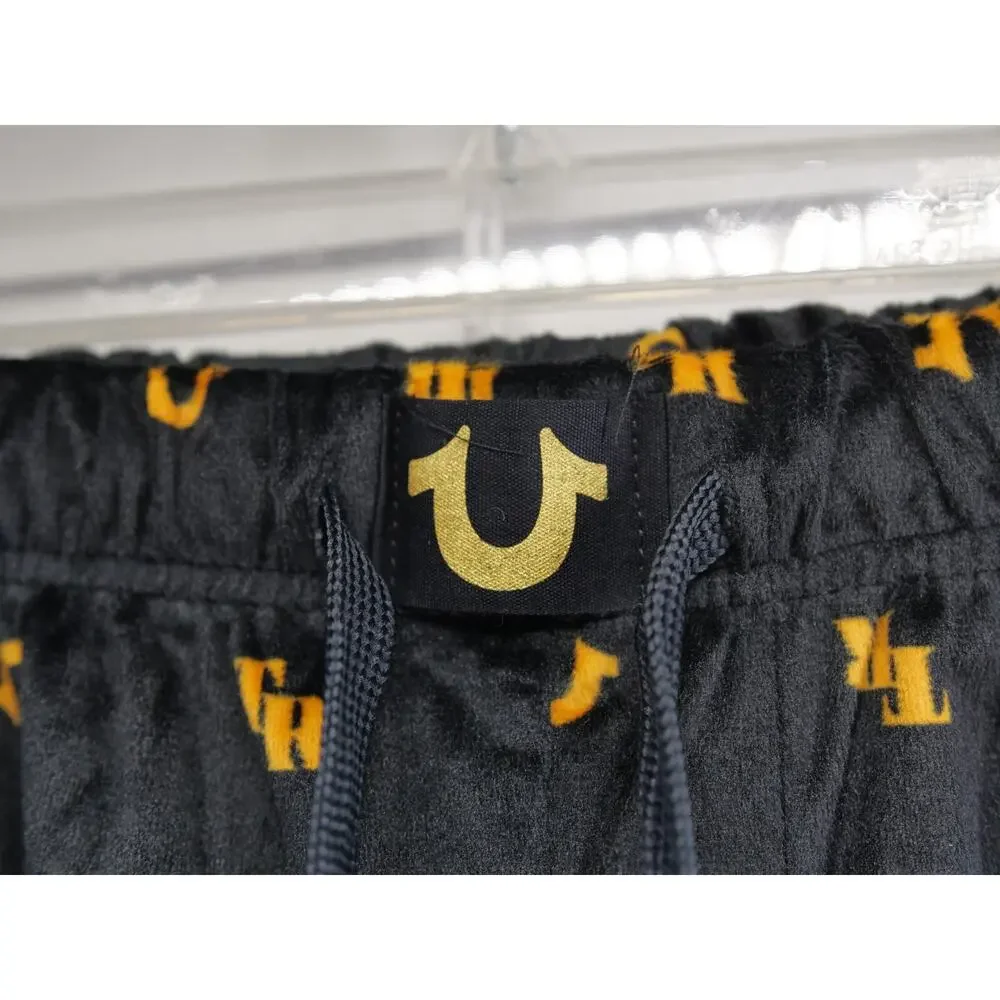 TRUE RELIGION Men's L LOUNGEWEAR FLEECE PANTS ALLOVER‎ HORSESHOE PRINT LOGO